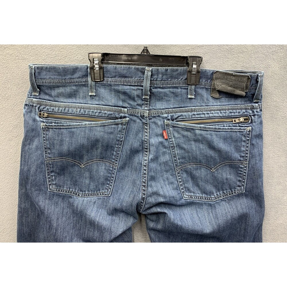 Levi's 514 Denim Jeans Blue Distressed Slim Straight Zip Pockets Size 42X32 Vtg - Picture 13 of 16